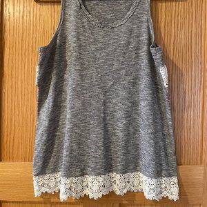 Hem & Thread Mixed Media Lace Trim Tank Gray